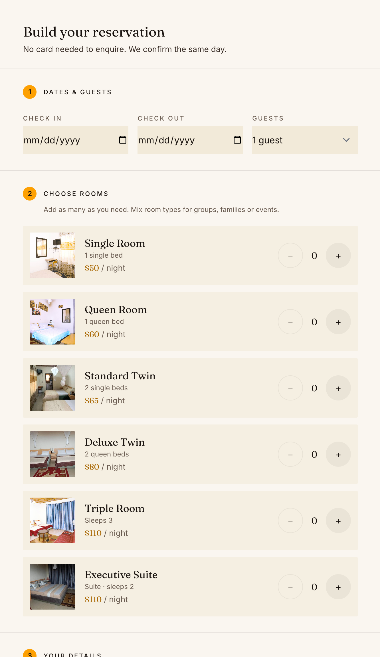 The Step Town Hotel reservation flow, built on Mulstra